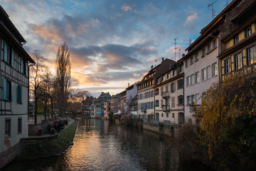 River Ill and houses in the district of La Petite France in Strasbourg