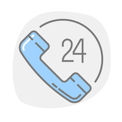 Round the clock support. Flat outline vector illustration of phone on white.