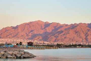 View of pink mountain at Eilat, Israel