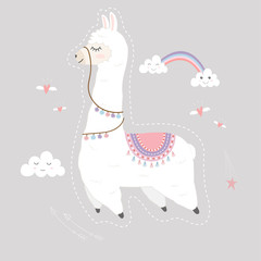 Cute Llama design floating in the sky. © yuthana Choradet