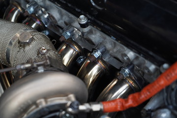 Modified engine on racing car