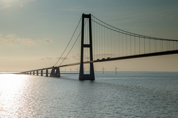 Fototapeta na wymiar The 18 km long bridge across the Great Belt (Storebælt) links together the eastern and western parts of Denmark.