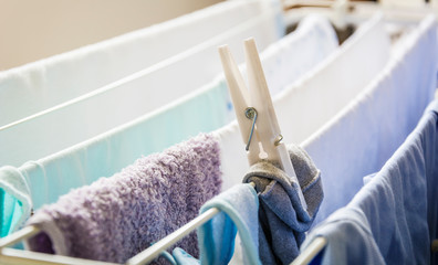 Clothes left hanging to dry on a clotheshorse