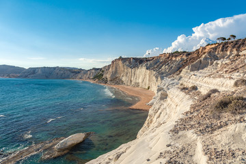 Summer view of famous white rocks Scala dei Turchi in Sicily, Italy