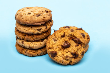 Tasty cookies with blue background. Homemade and delicious biscuit in high resolution.