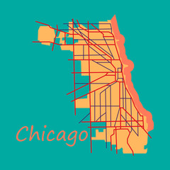 Flat Map Chicago city. Illinois Roads