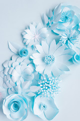 blue paper flowers on the blue background