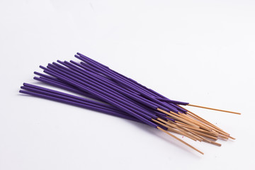 Purple Incence sticks isolated on white background