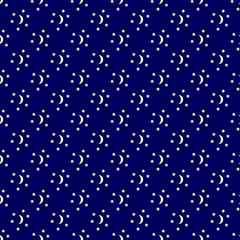 Crescent and stars. Seamless pattern on a blue background. Texture.