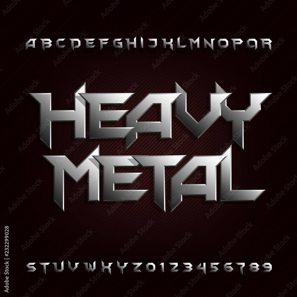 Fototapete heavy metal alphabet font. chrome beveled letters and numbers. stock vector typescript for your desi