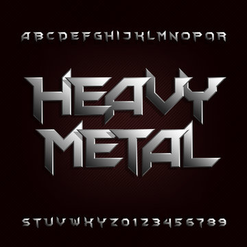 Heavy Metal Alphabet Font. Chrome Beveled Letters And Numbers. Stock Vector Typescript For Your Design.