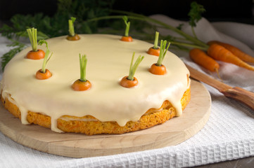 homemade cake. traditional carrot cake with cream.