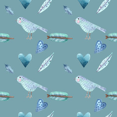 Watercolor bird seamless pattern