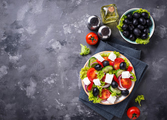 Traditional Greek salad with feta, olives and vegetables