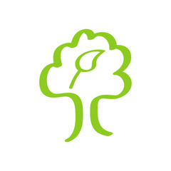 Transparent green tree and leaf. Vector image. Isolated object on white background.