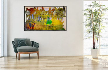 Modern bright interiors with mock up poster frame illustration 3D rendering computer generated image