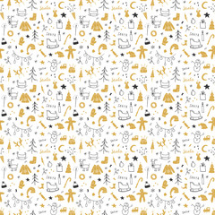 New Year and Christmas seamless pattern, hand drawn doodles Seamless Pattern. Background Vector Illustration