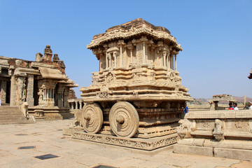 The famous Vijaya Vittala Temple and its chariot of Hampi.