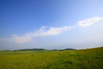 Obraz premium blue sky and white clouds in the WuLanBuTong grassland, China