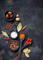 Various type of dry herbs and spices