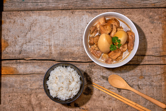 Taiwanese Cuisine. Braised pork and egg with rice.