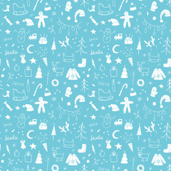 New Year and Christmas seamless pattern, hand drawn doodles Seamless Pattern. Background Vector Illustration