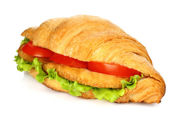Big croissant with vegetables and chicken meat