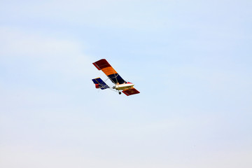 Electric hang glider flying in the sky