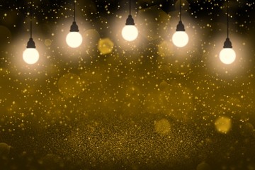 Obraz na płótnie Canvas orange beautiful sparkling glitter lights defocused light bulbs bokeh abstract background with sparks fly, holiday mockup texture with blank space for your content