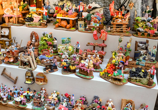 Shop of typical figures for Christmas nativity scene in Naples, Italy