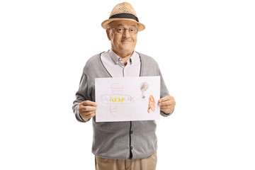 Elderly man holding a drawing
