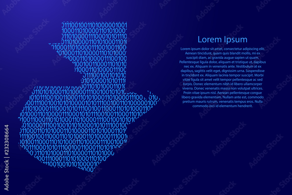 Fototapete guatemala map abstract schematic from blue ones and zeros binary digital code with space stars for b