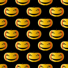 Pumpkins for Halloween. Vector image. Texture. Seamless pattern on a black background. 3d.