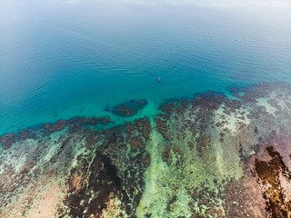 Sea and boat beach coast aerial view