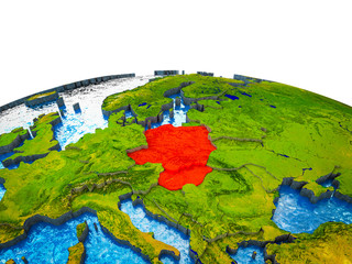 Visegrad Group on 3D Earth with visible countries and blue oceans with waves.