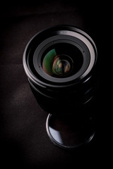 camera lens on black background