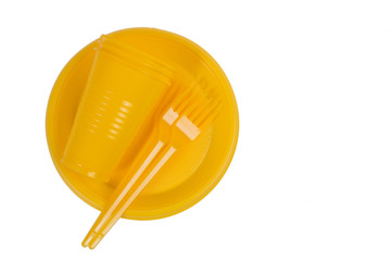 plastic disposable tableware isolated on white background