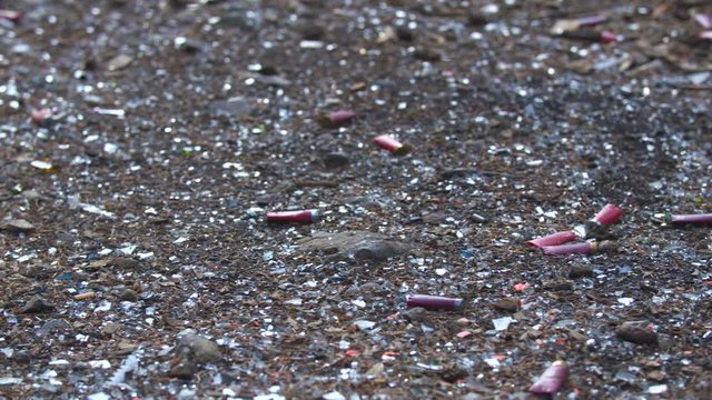 Glass Bottles Broken on the Ground at a Shooting Site in Oregon