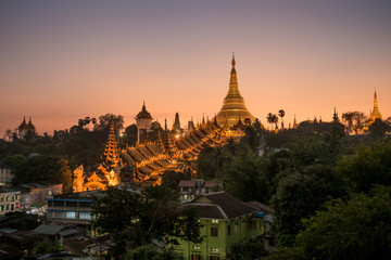 Shwedagon pagoda at sunrise,travel concept