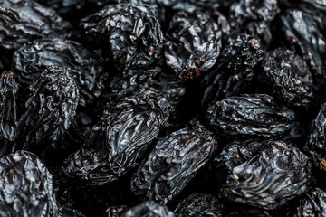 Black Raisin texture, popular dried fruit. Dried grapes.