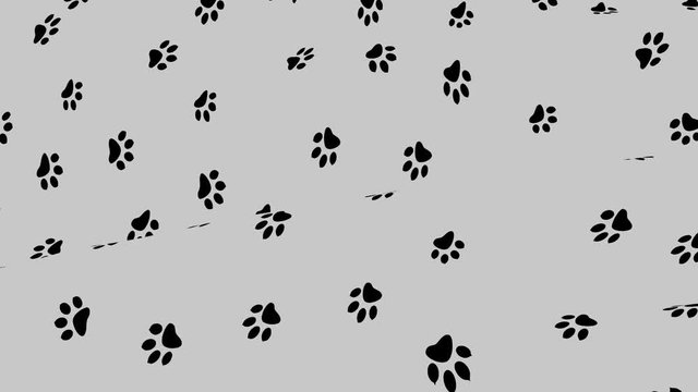Background animation of cloth with a pattern of paw prints. Abstract fabric swaying waves. 