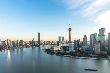 Poster panoramische skyline van de stad in shanghai china © THINK b