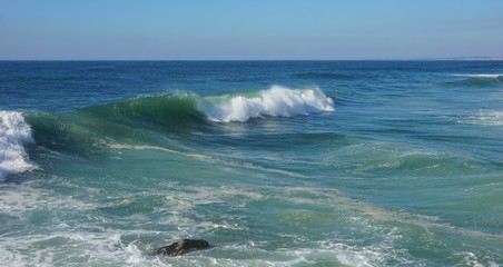 Fototapeta premium rough waves touching coast of portugal in autumn
