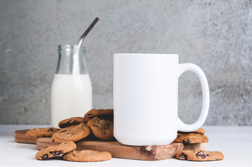15oz mug mockup with cookies and milk