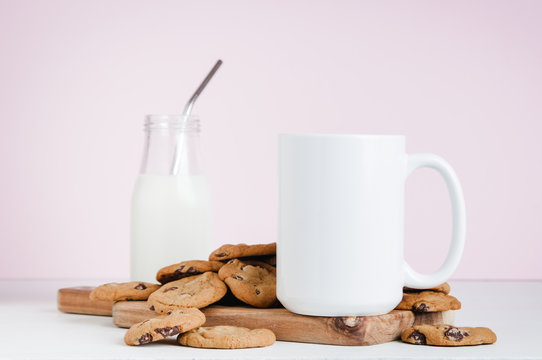 15oz Mug Mockup With Cookies And Milk