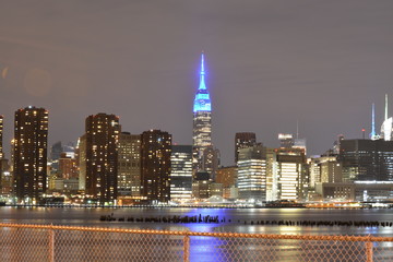 Empire State Building Shines Blue from Greenpoint Brooklyn