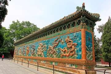 The Nine-Dragon Wall (Jiulongbi) at Beihai park, Beijing, China. The wall was built in 1756 CE