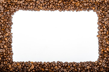 a frame built from coffee beans, white background
