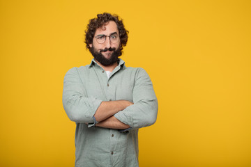 young bearded businessman expressing a concept