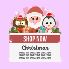 cute christmas shop theme with owl and penguin